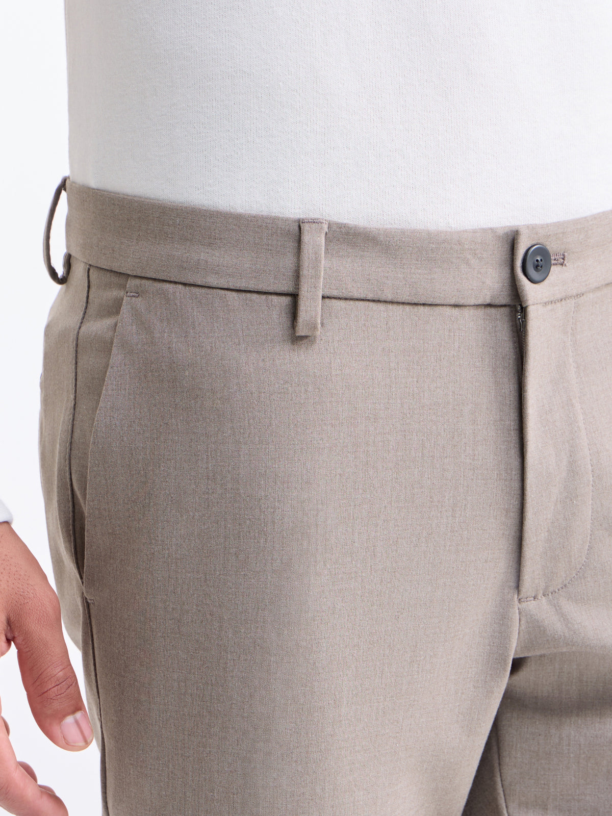 Solid Slim Fit Trousers - Khaki Mel t4option_3