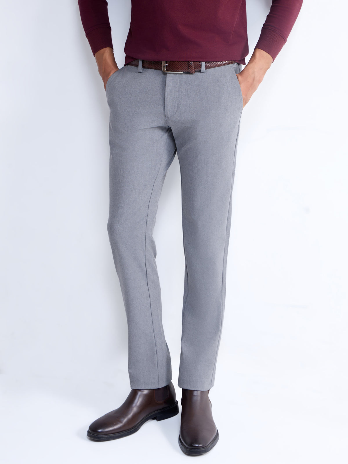 Solid Slim Fit Trousers - Lt Grey M. t4option_4
