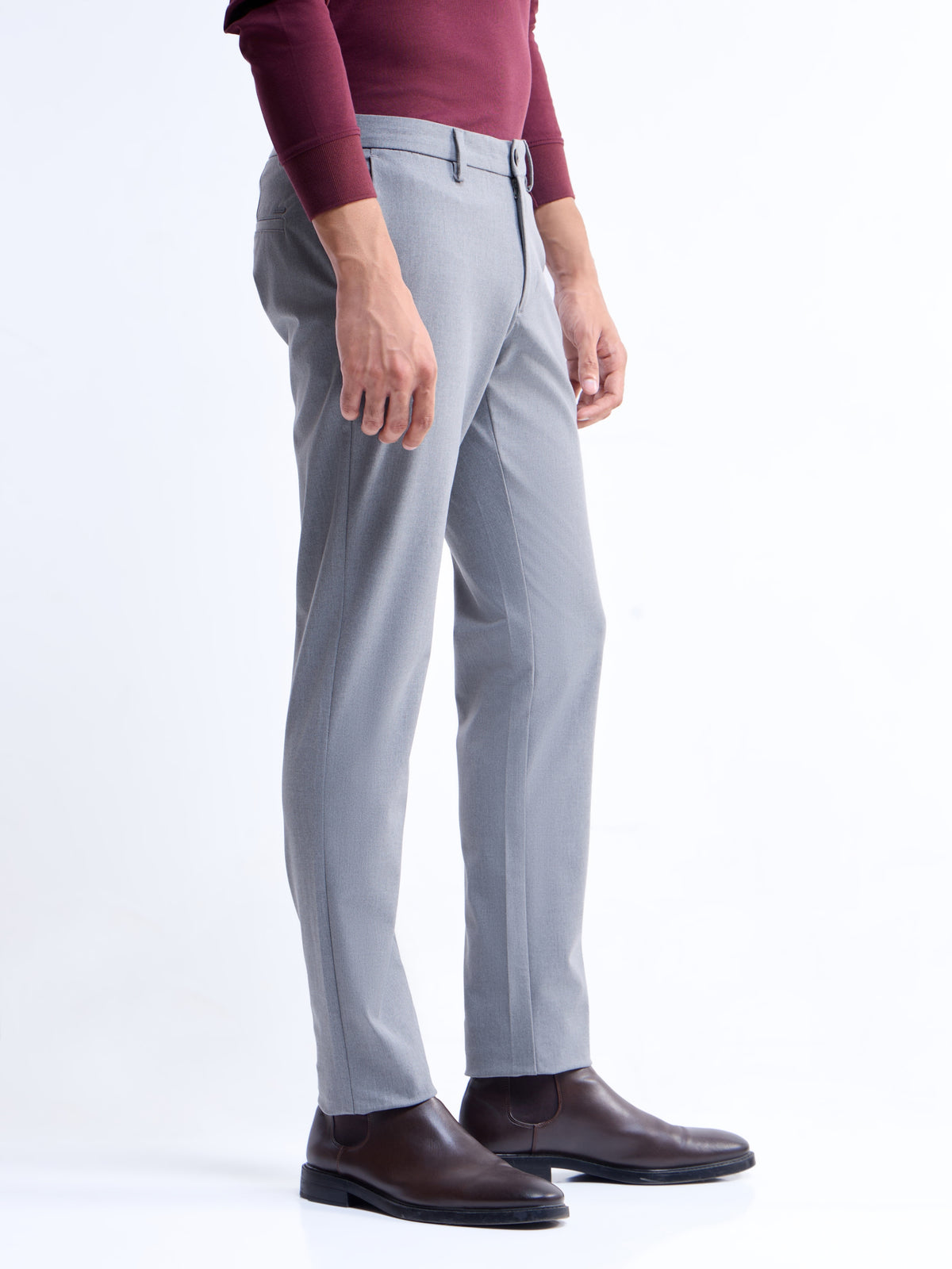 Solid Slim Fit Trousers - Lt Grey M. t4option_4