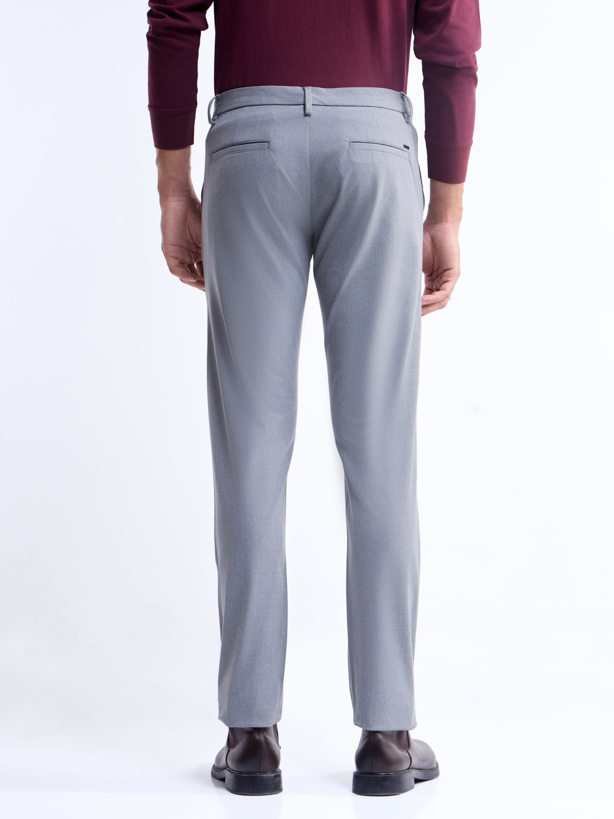Solid Slim Fit Trousers - Lt Grey M. t4option_4