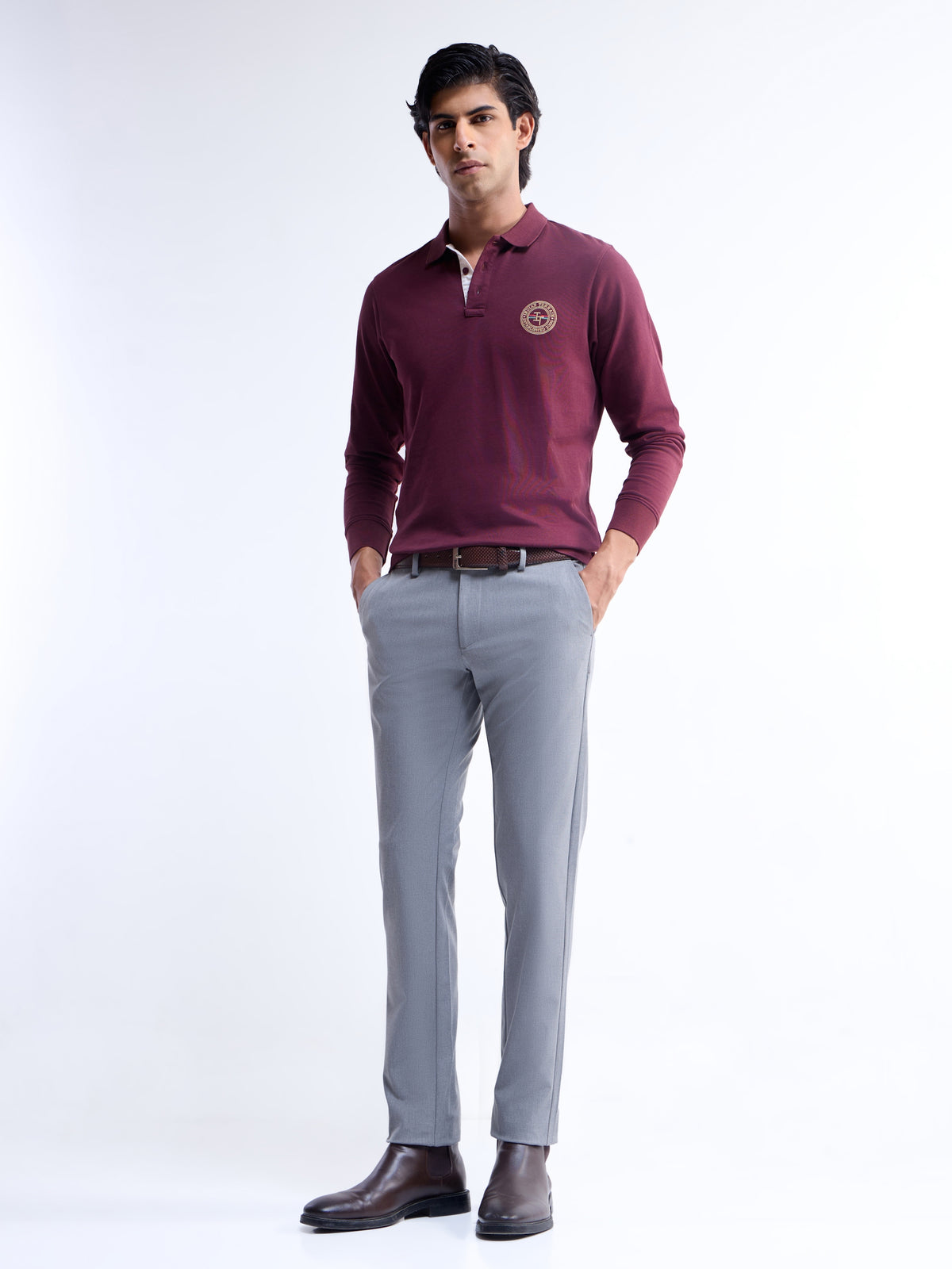Solid Slim Fit Trousers - Lt Grey M. t4option_4