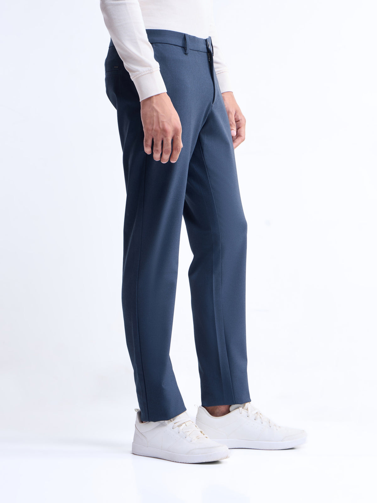 Solid Slim Fit Trousers - Navy Mel t4option_5