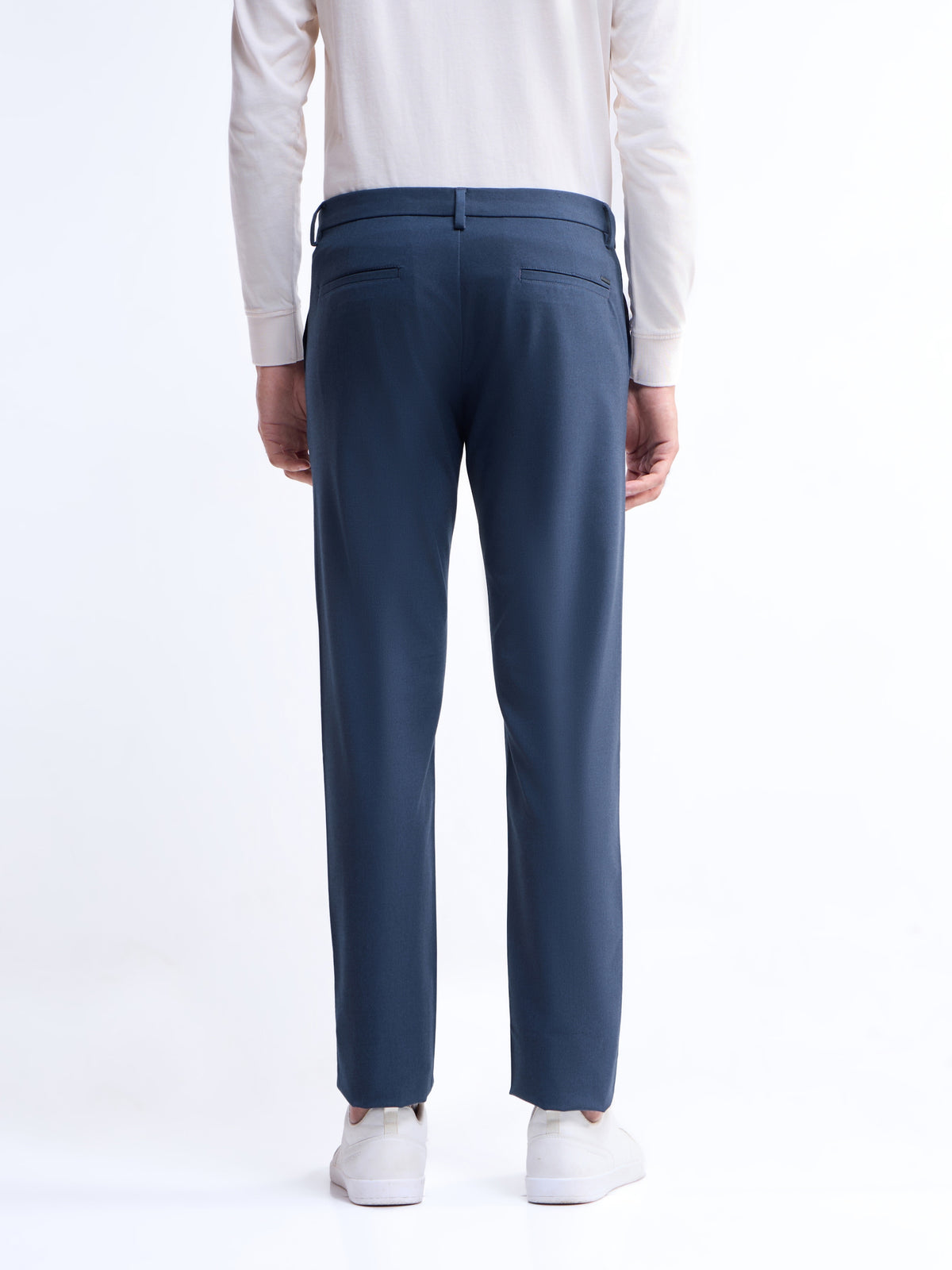 Solid Slim Fit Trousers - Navy Mel t4option_5