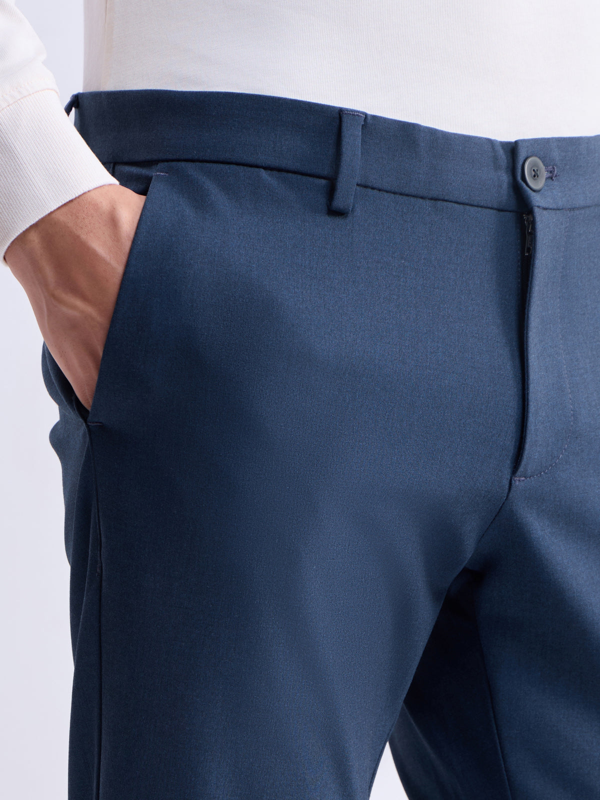 Solid Slim Fit Trousers - Navy Mel t4option_5