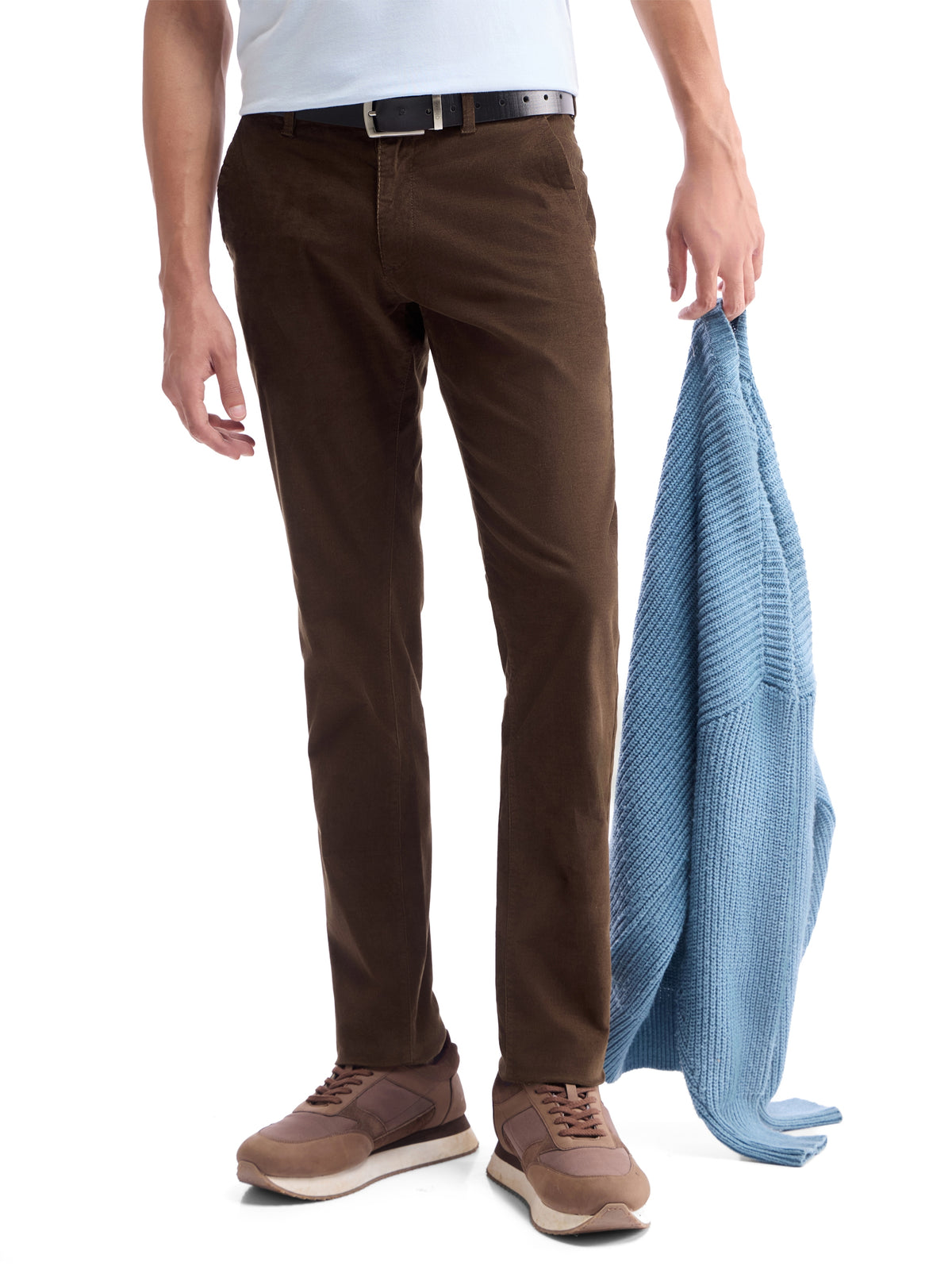Solid Slim Fit Trousers - Brown t4option_0