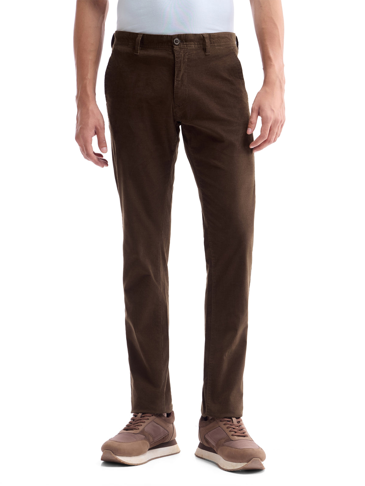 Solid Slim Fit Trousers - Brown t4option_0
