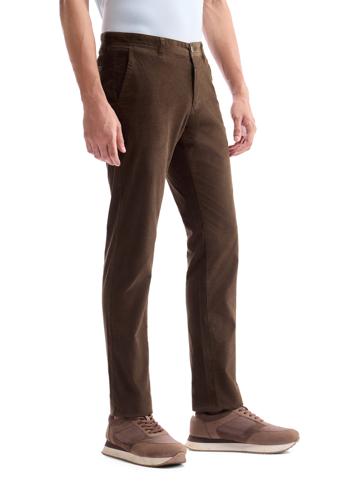 Solid Slim Fit Trousers - Brown t4option_0