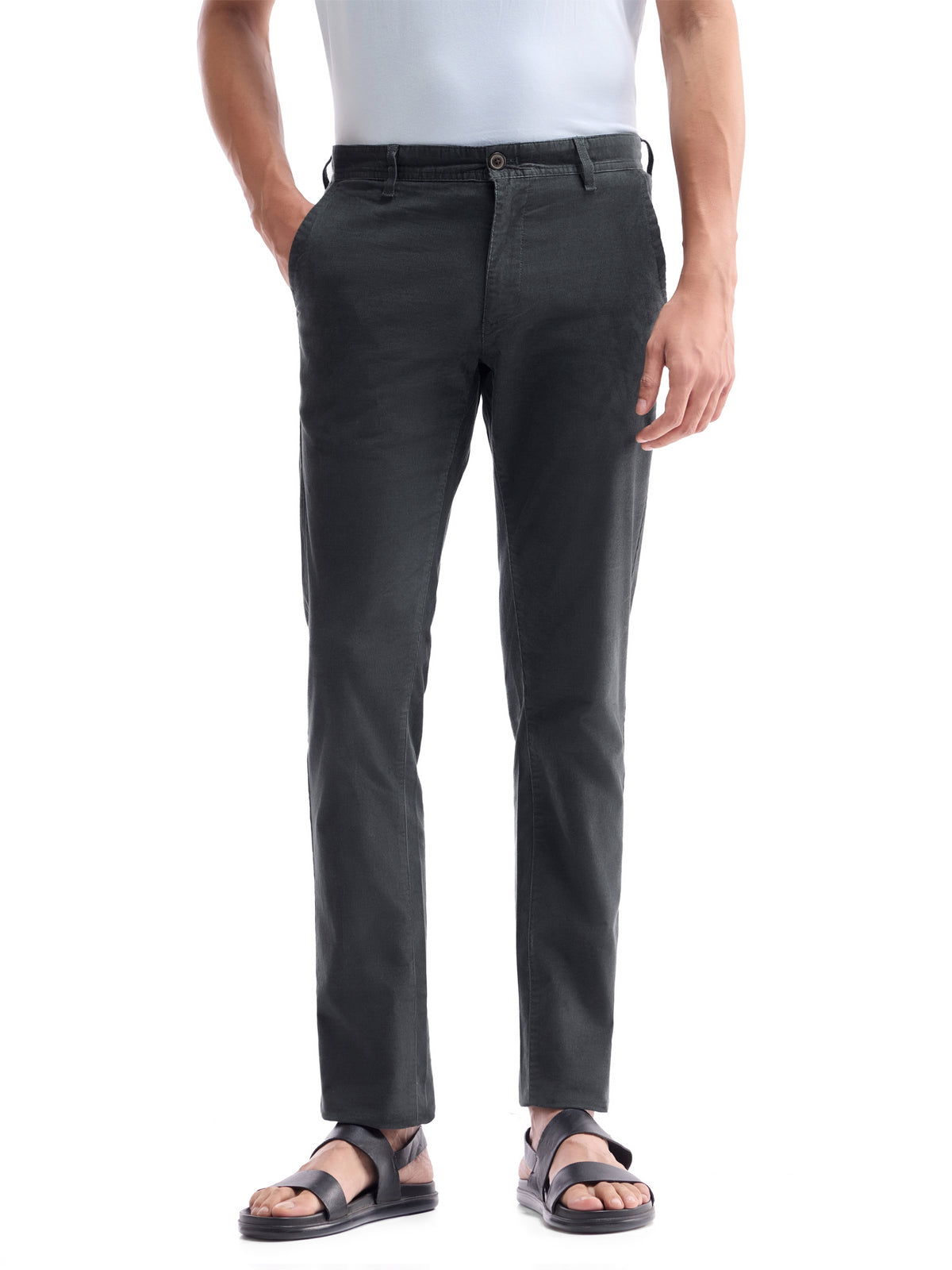 Solid Slim Fit Trousers - Grey t4option_1