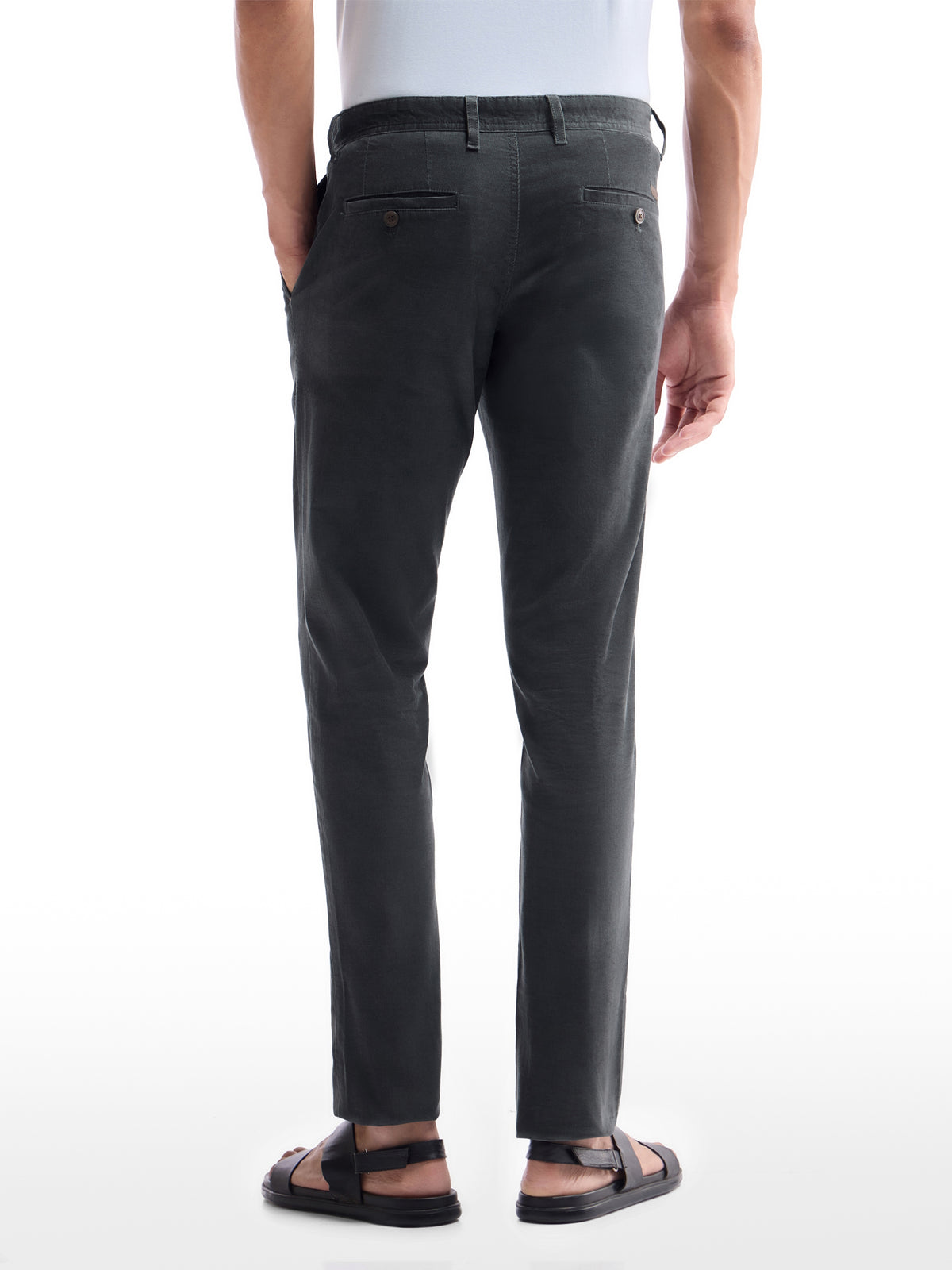 Solid Slim Fit Trousers - Grey t4option_1