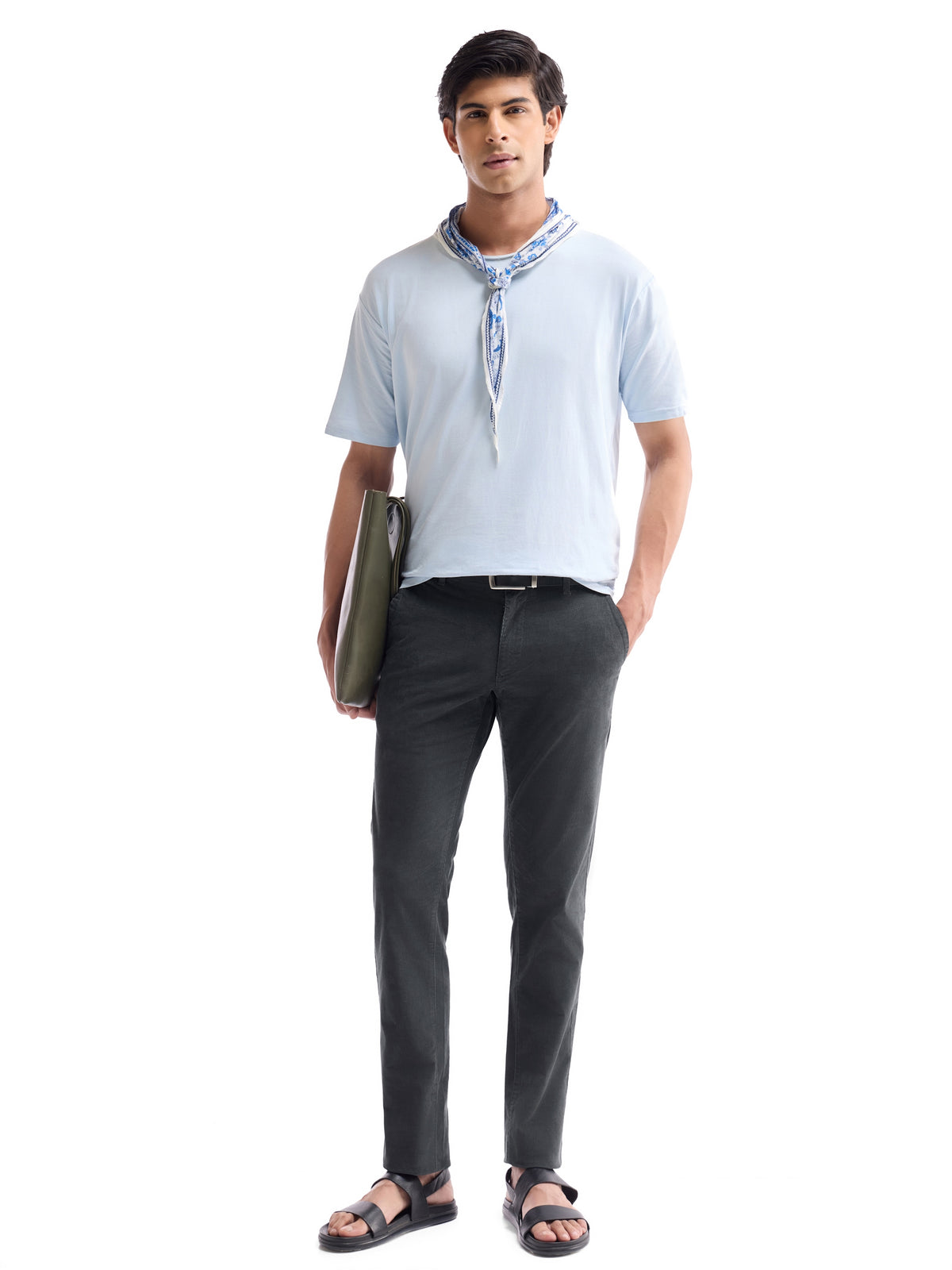 Solid Slim Fit Trousers - Grey t4option_1