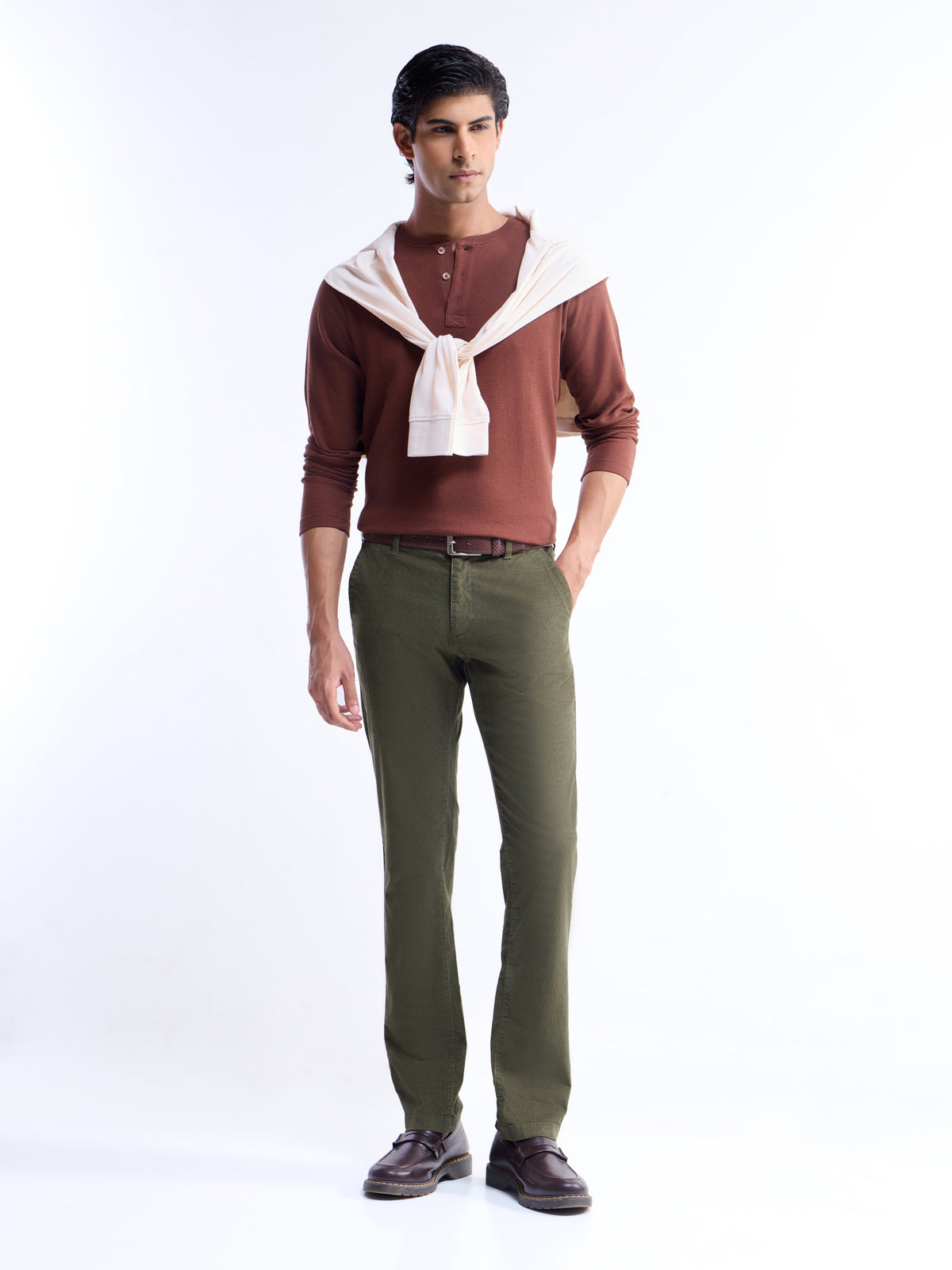 Solid Slim Fit Trousers - Olive t4option_2