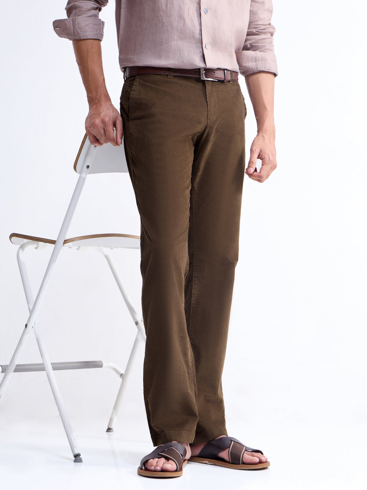 Solid Regular Fit Trousers - Brown t4option_0