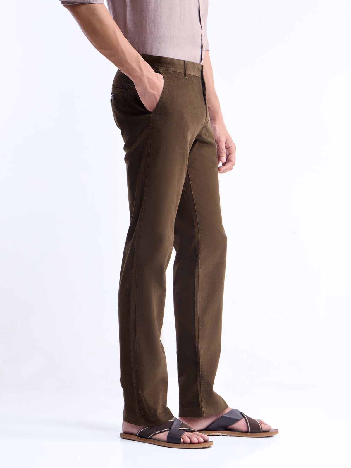 Solid Regular Fit Trousers - Brown t4option_0