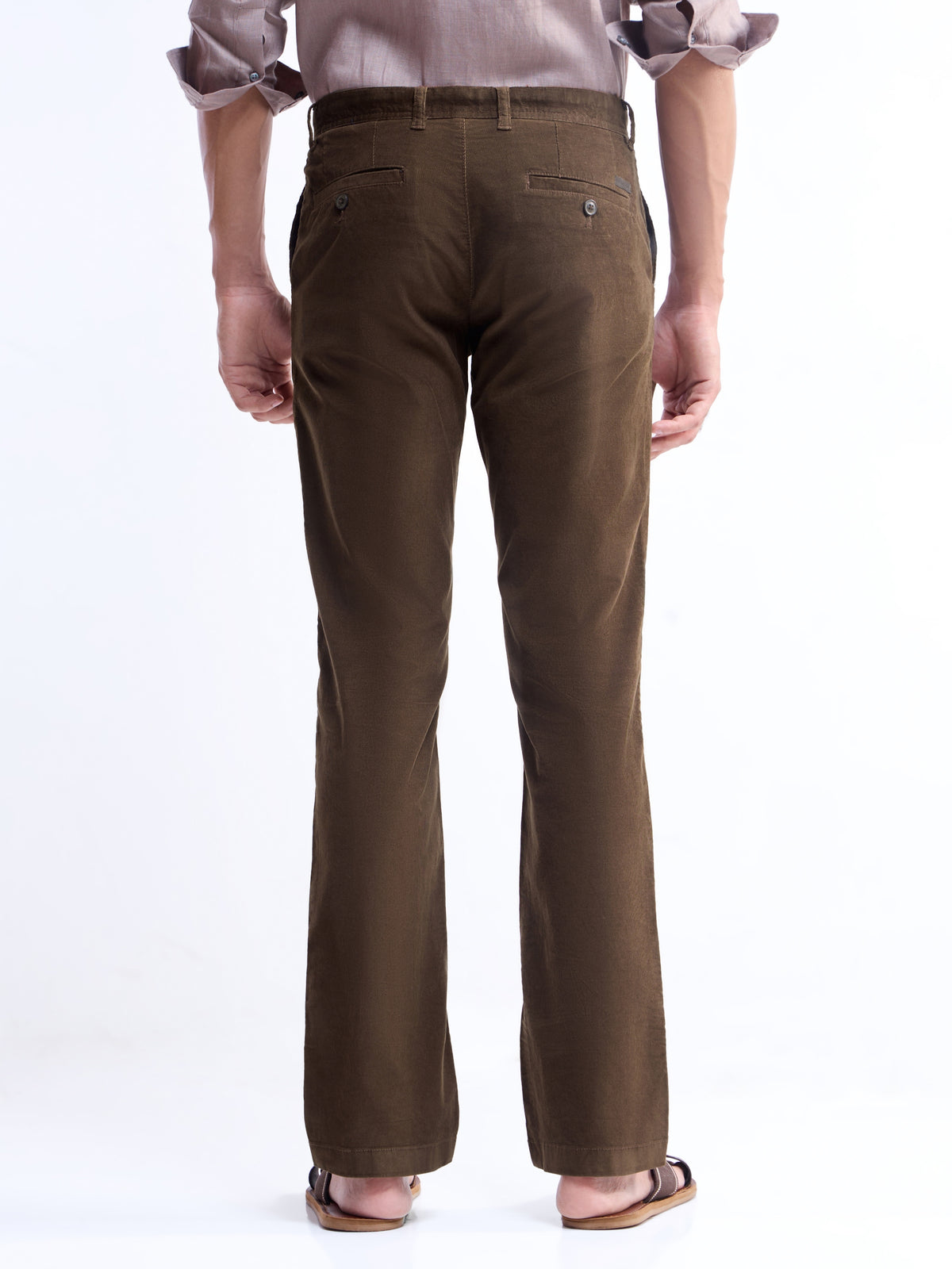 Solid Regular Fit Trousers - Brown t4option_0