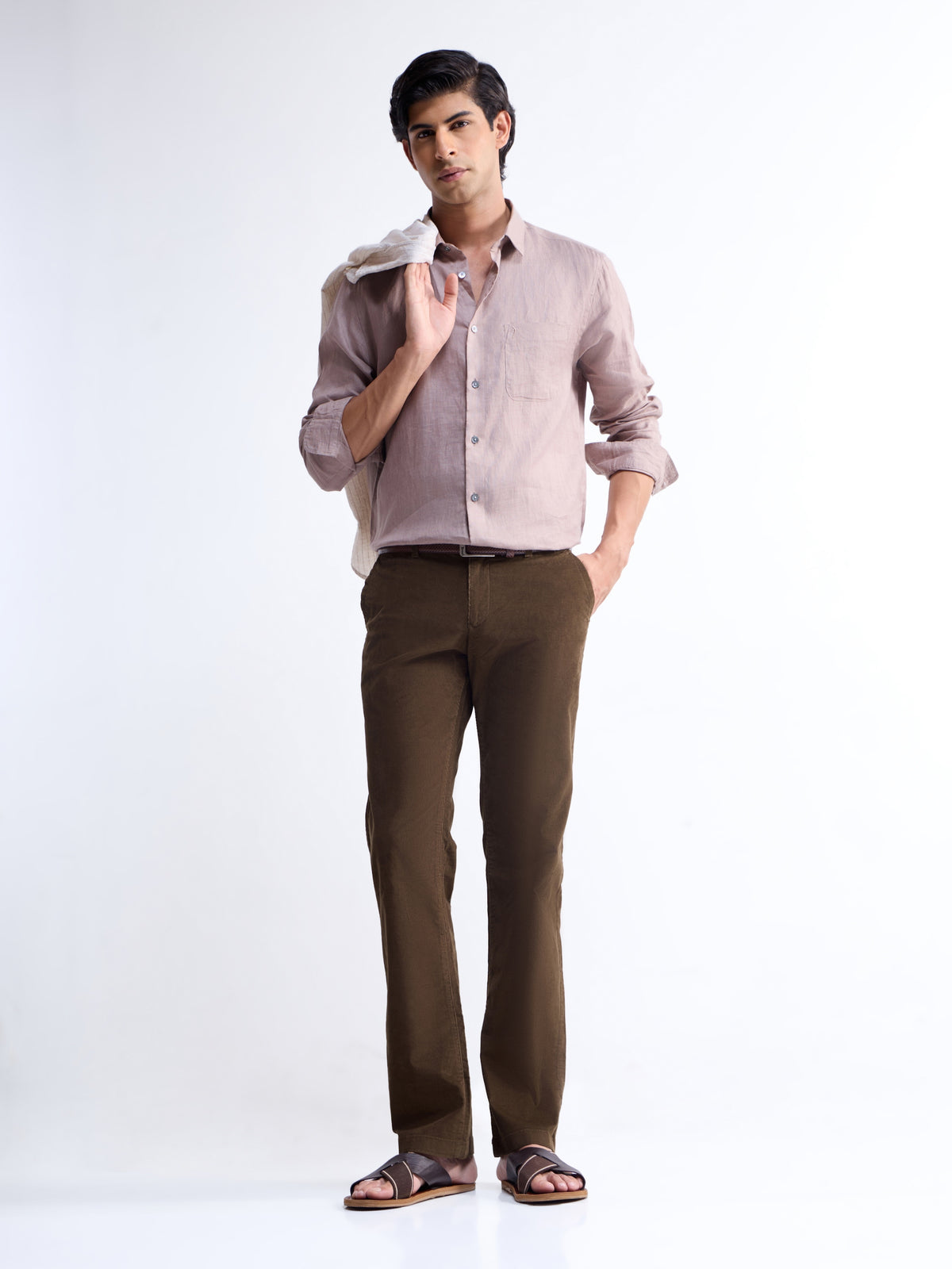 Solid Regular Fit Trousers - Brown t4option_0