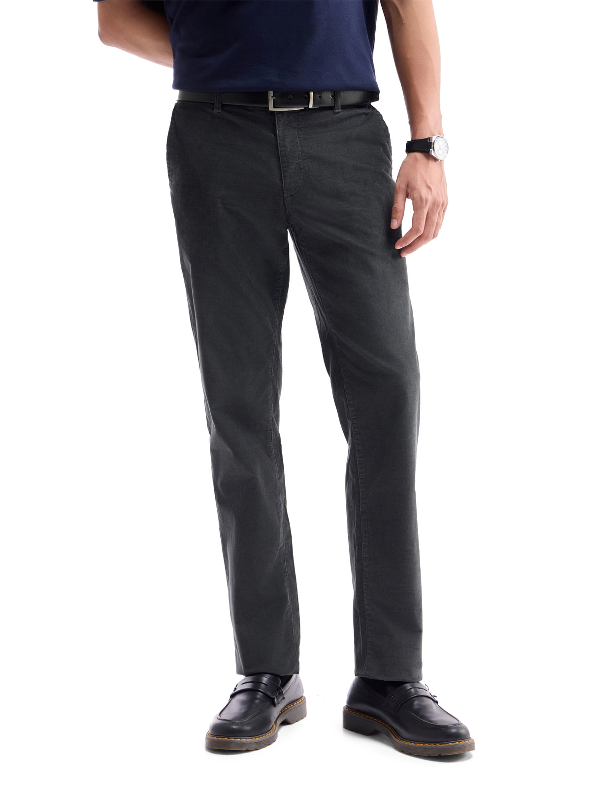 Solid Regular Fit Trousers - Grey t4option_1