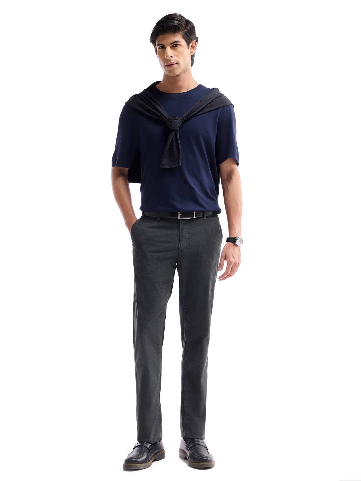 Solid Regular Fit Trousers - Grey t4option_1