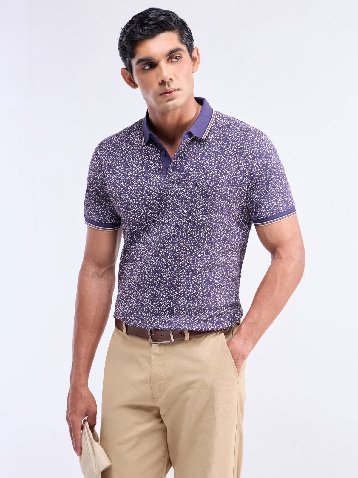 Printed Polo Regular Fit T-shirt - Navy t4option_0