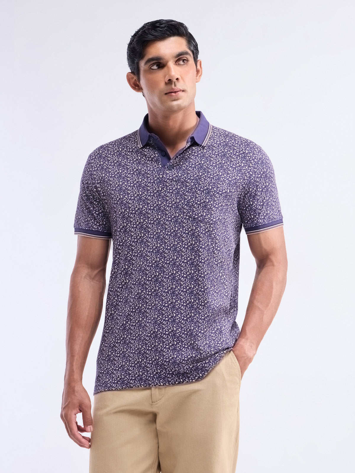 Printed Polo Regular Fit T-shirt - Navy t4option_0