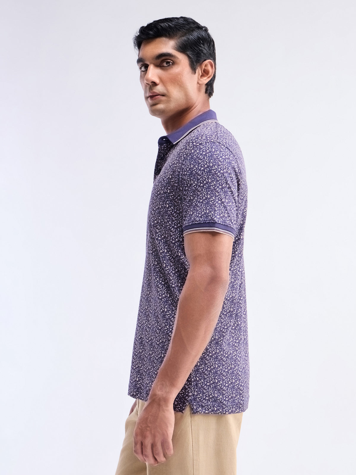 Printed Polo Regular Fit T-shirt - Navy t4option_0
