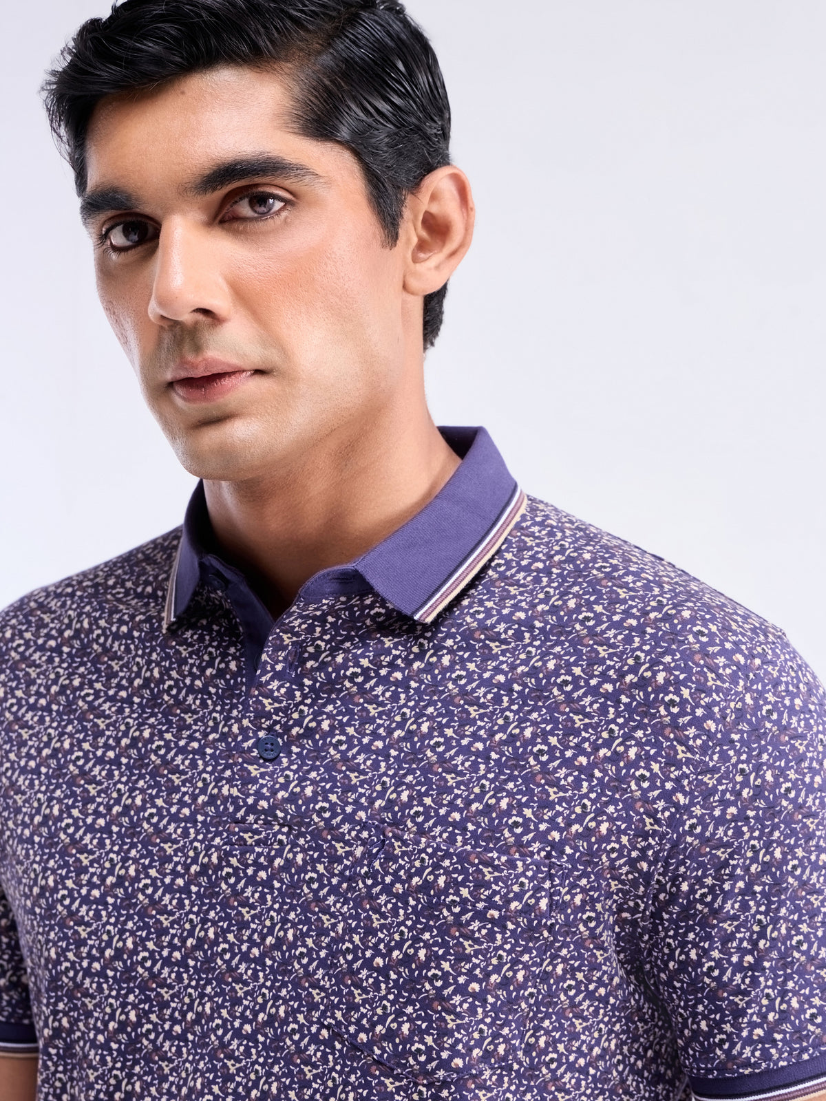 Printed Polo Regular Fit T-shirt - Navy t4option_0
