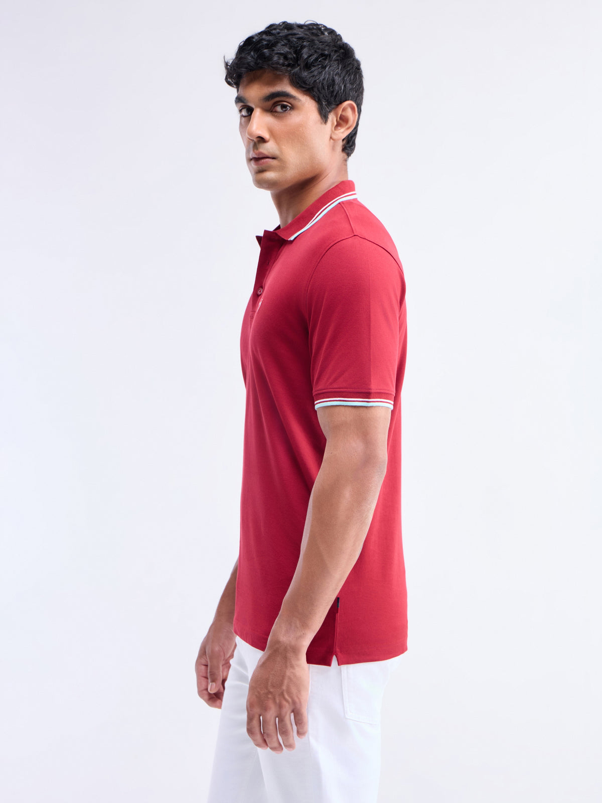 Solid Polo Relaxed Fit T-shirt - Maroon t4option_2