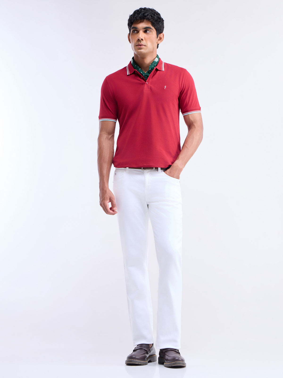 Solid Polo Relaxed Fit T-shirt - Maroon t4option_2