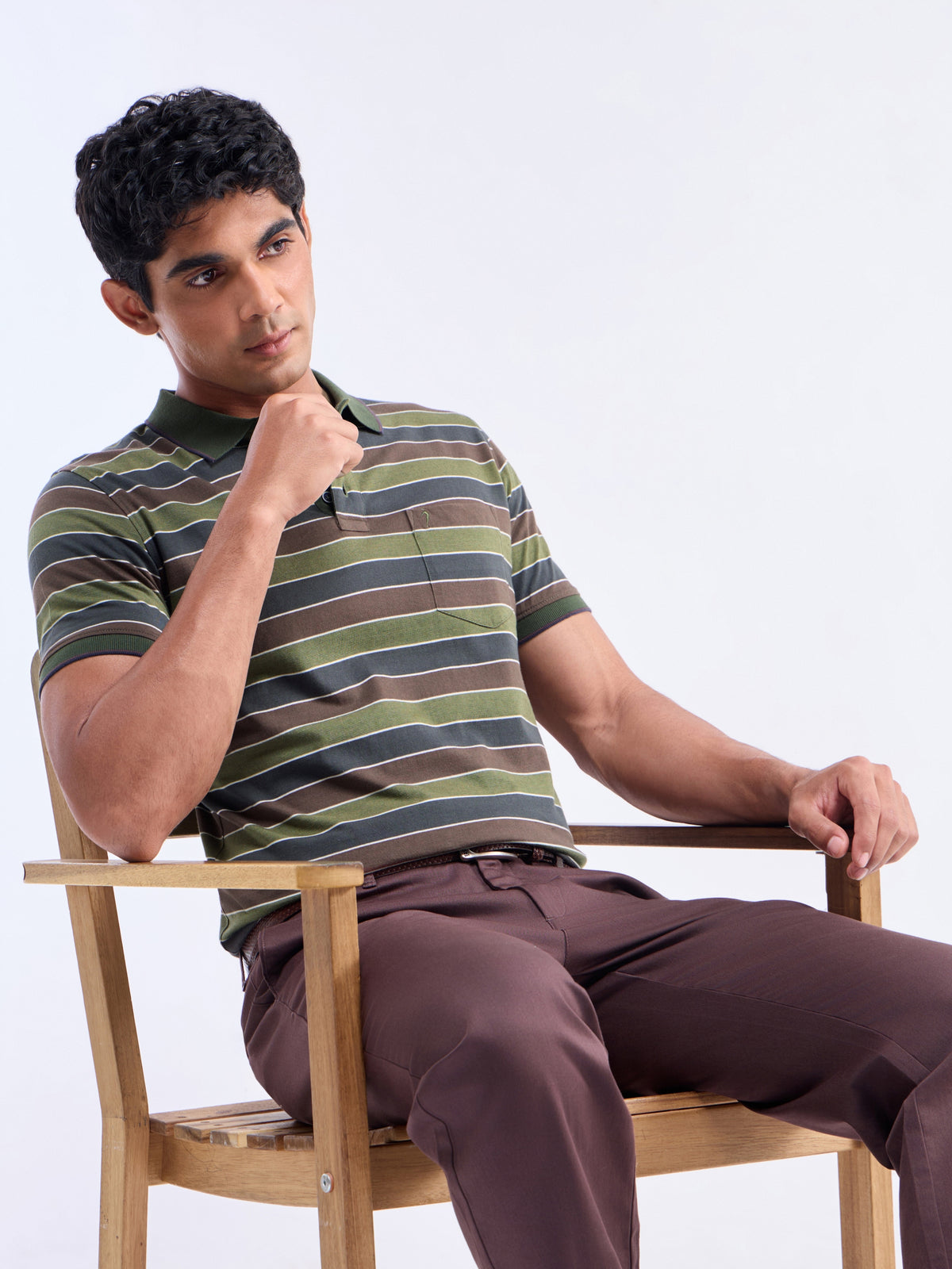 Striped Polo Regular Fit T-shirt - Olive t4option_1