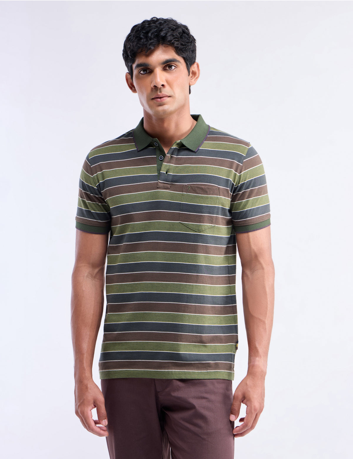 Striped Polo Regular Fit T-shirt - Olive t4option_1