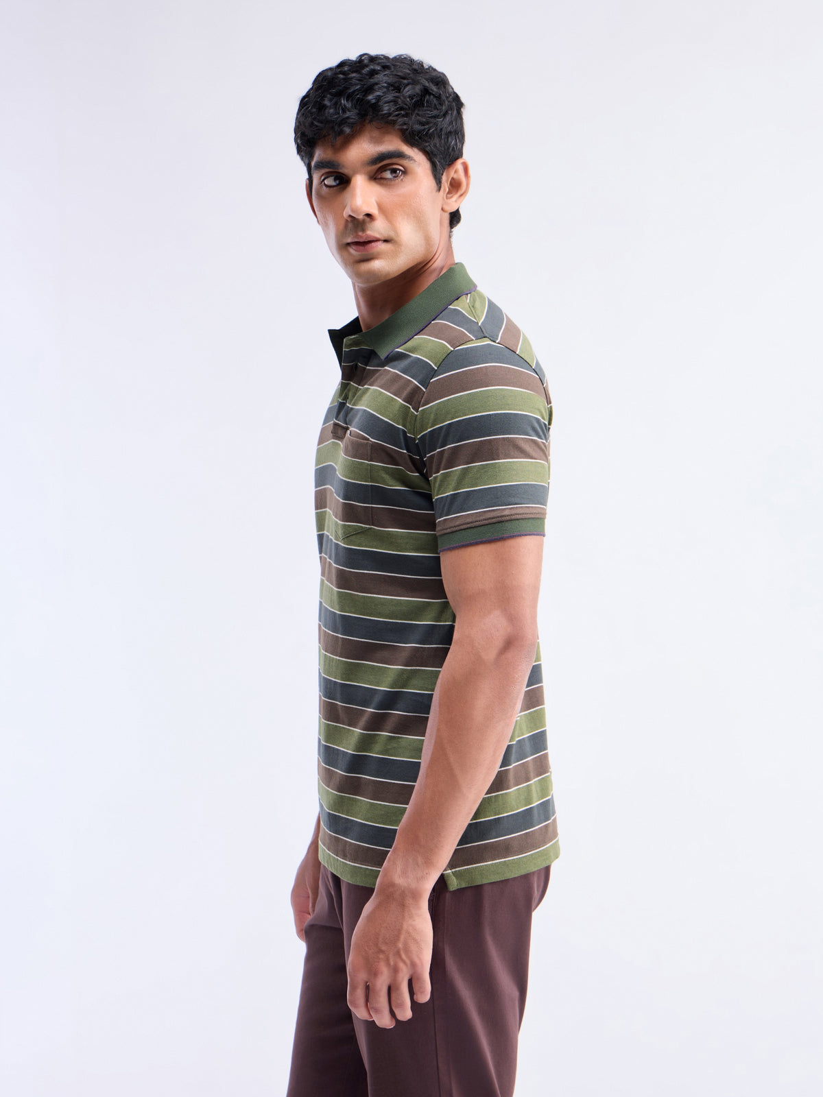 Striped Polo Regular Fit T-shirt - Olive t4option_1