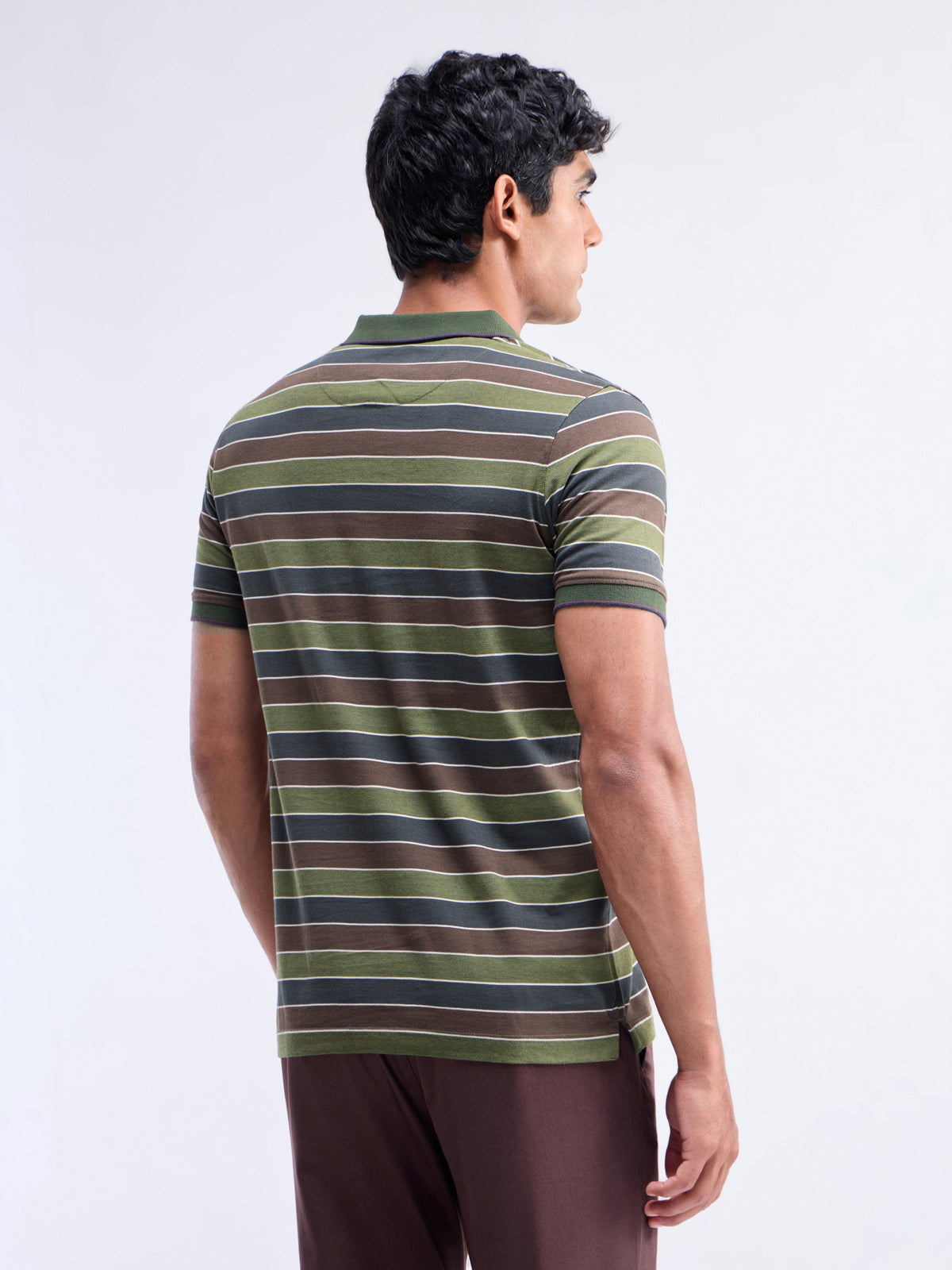 Striped Polo Regular Fit T-shirt - Olive t4option_1