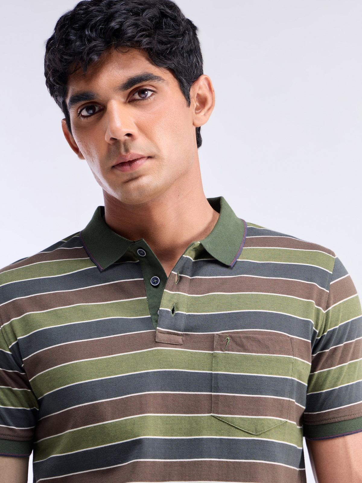 Striped Polo Regular Fit T-shirt - Olive t4option_1