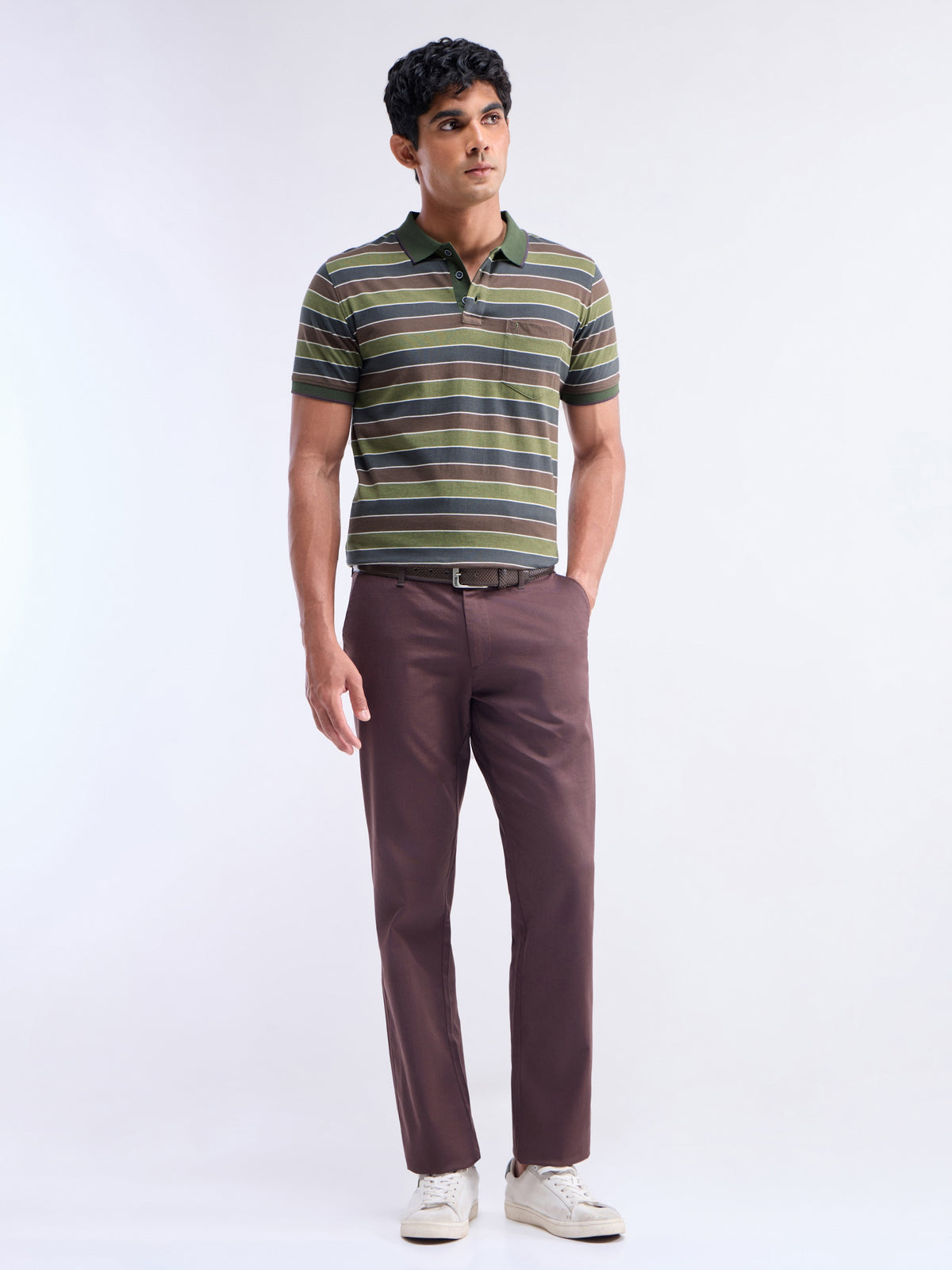 Striped Polo Regular Fit T-shirt - Olive t4option_1