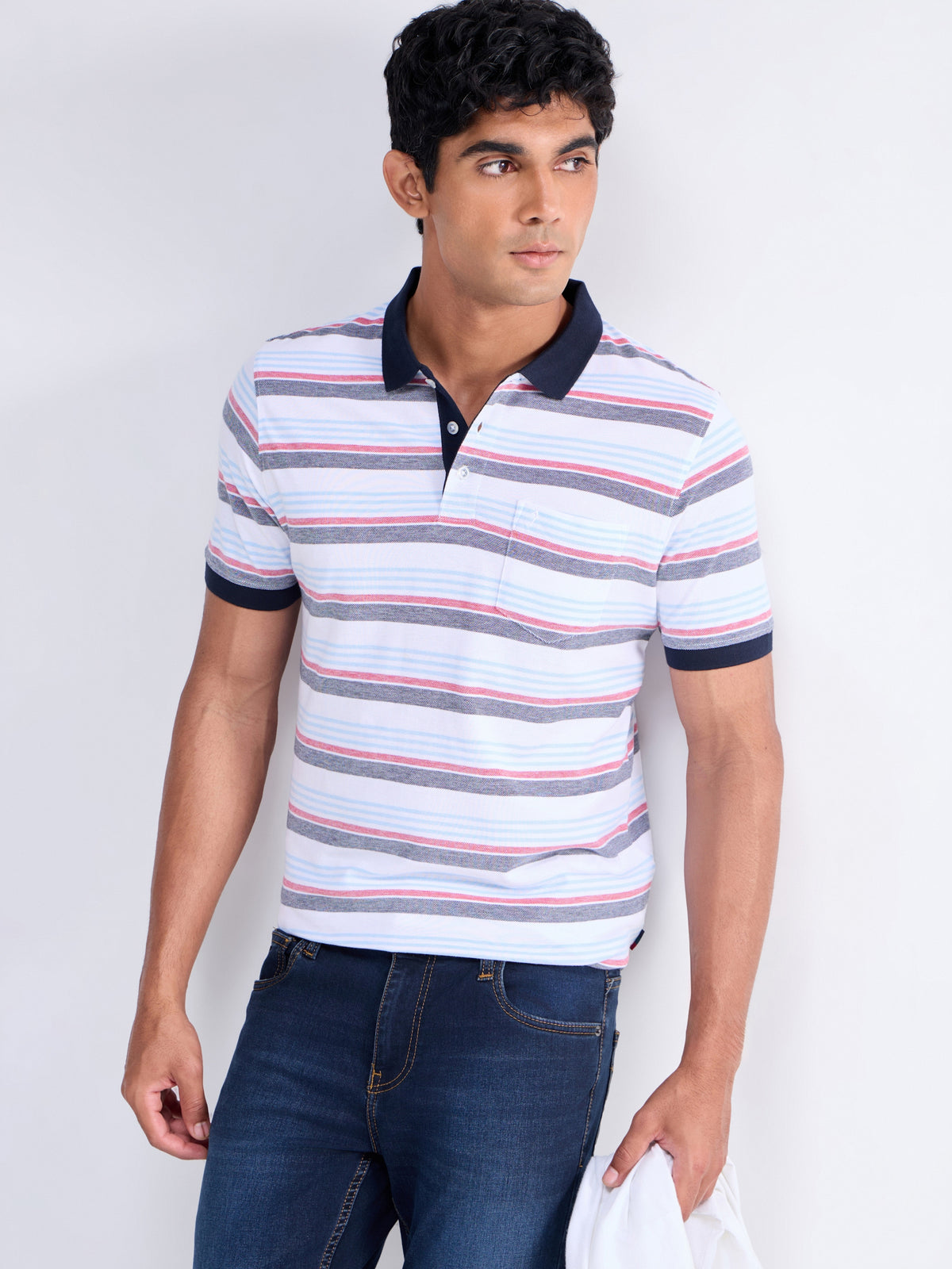 Striped Polo Regular Fit T-shirt - Dark Navy t4option_0