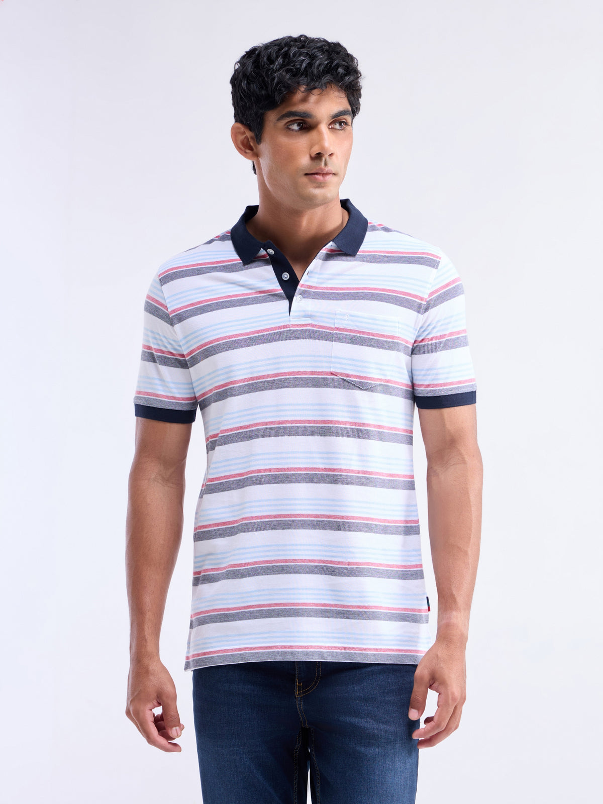 Striped Polo Regular Fit T-shirt - Dark Navy t4option_0
