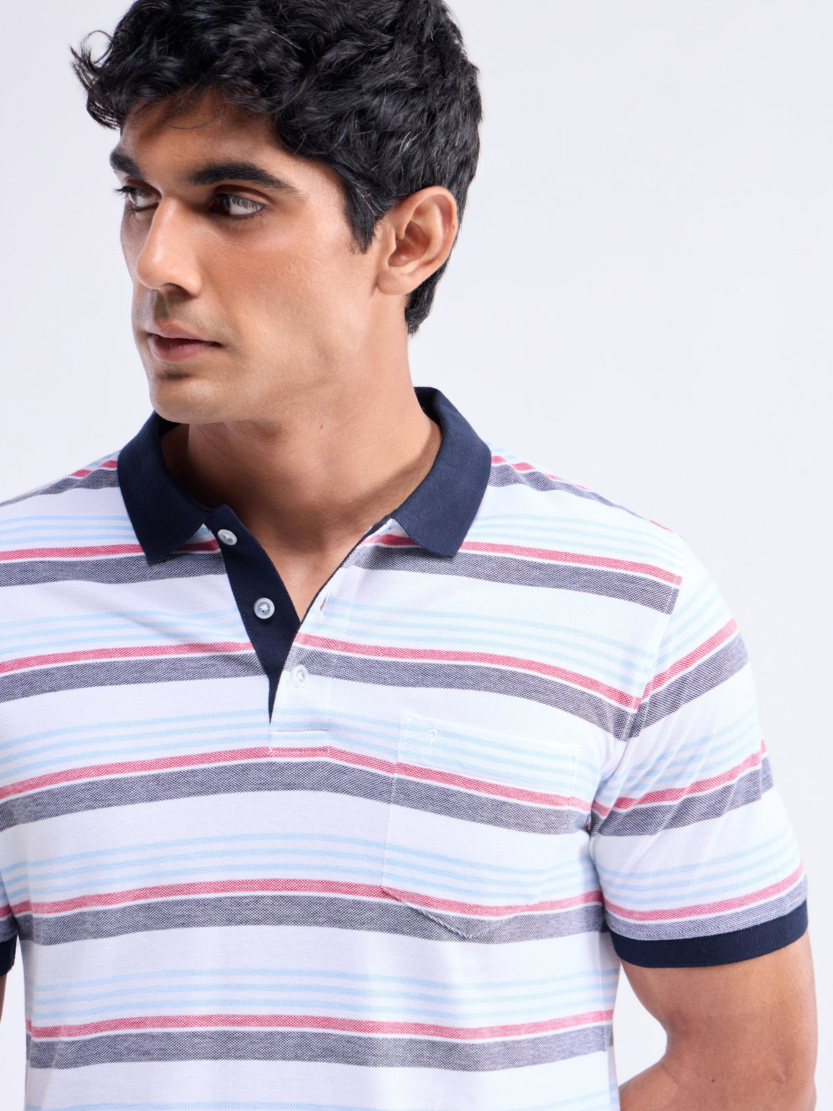 Striped Polo Regular Fit T-shirt - Dark Navy t4option_0