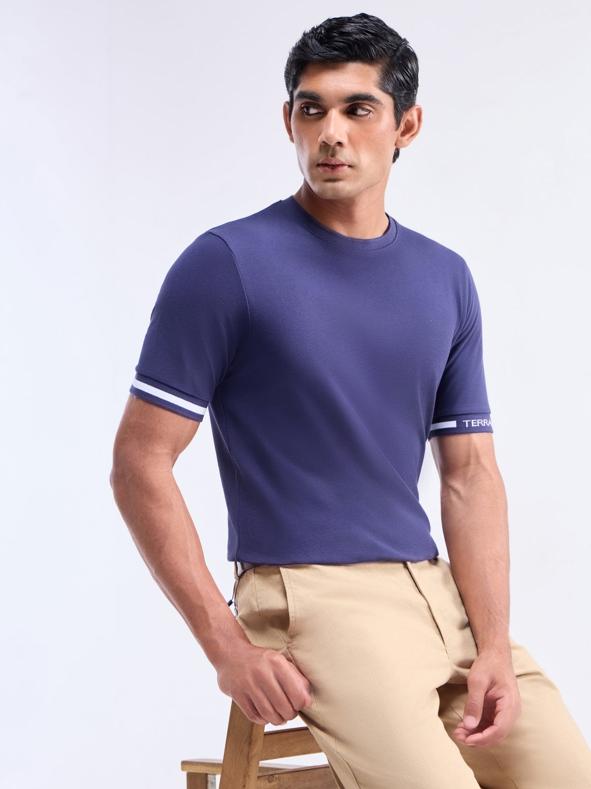 Solid Crew Neck Regular Fit T-shirt - Navy t4option_1