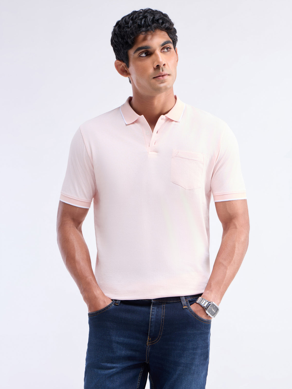 Printed Polo Regular Fit T-shirt - Pale Pink t4option_0