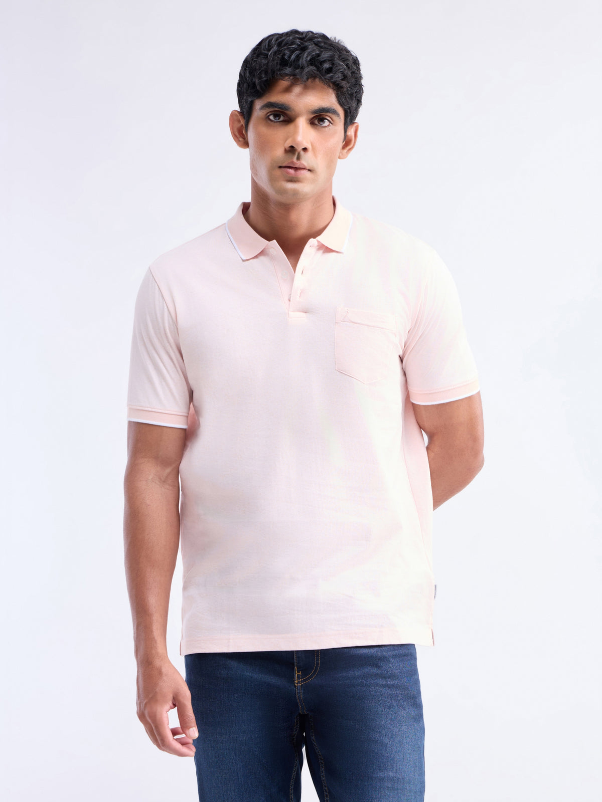 Printed Polo Regular Fit T-shirt - Pale Pink t4option_0
