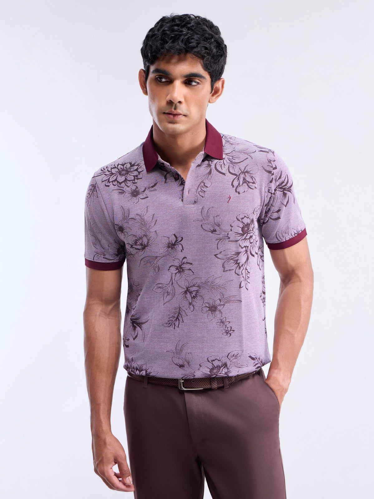 Printed Polo Regular Fit T-shirt - Dk Wine t4option_1