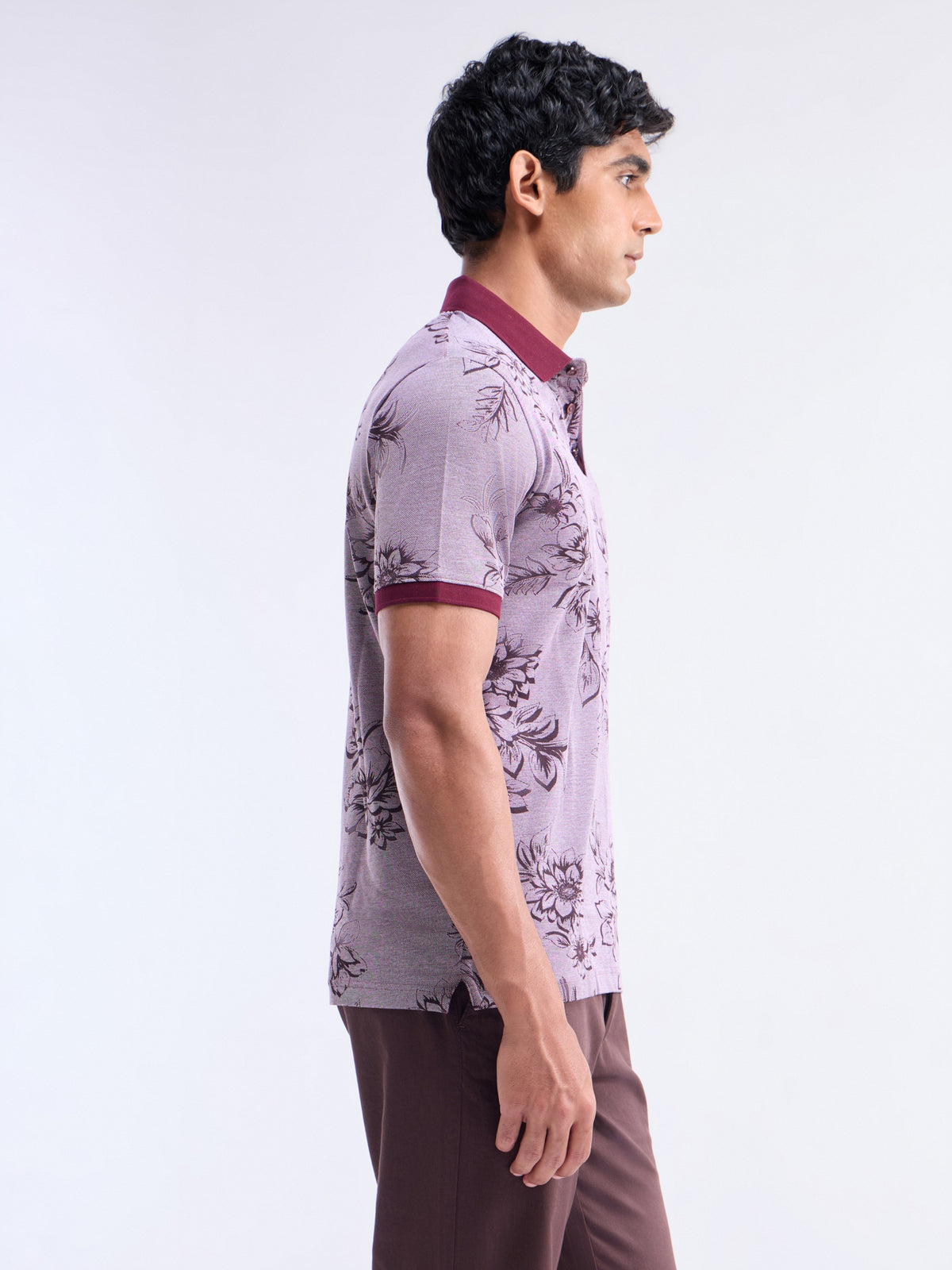 Printed Polo Regular Fit T-shirt - Dk Wine t4option_1
