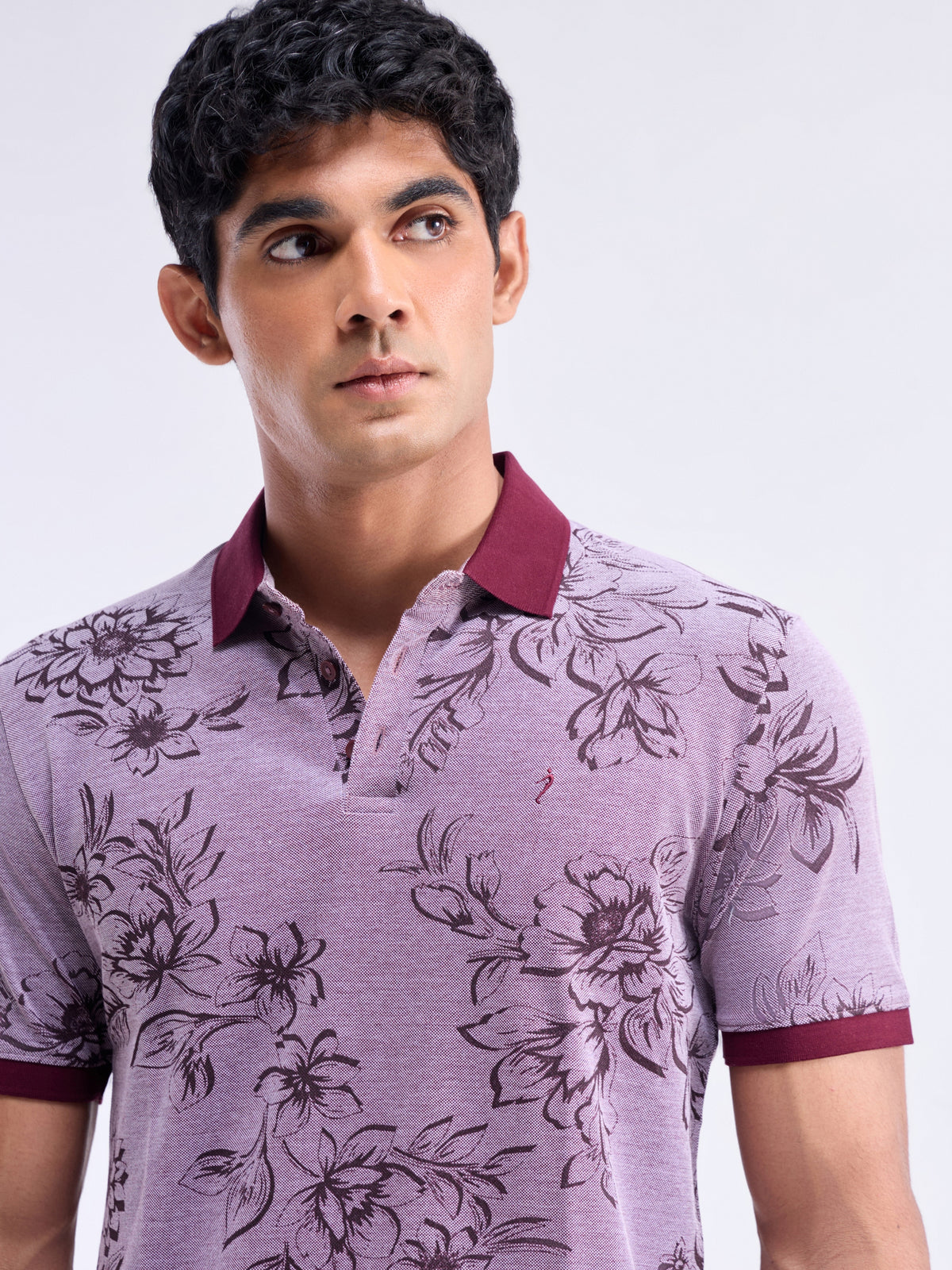 Printed Polo Regular Fit T-shirt - Dk Wine t4option_1
