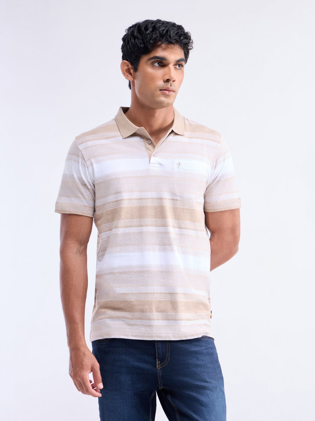 Striped Polo Regular Fit T-shirt - Khaki Mel t4option_0
