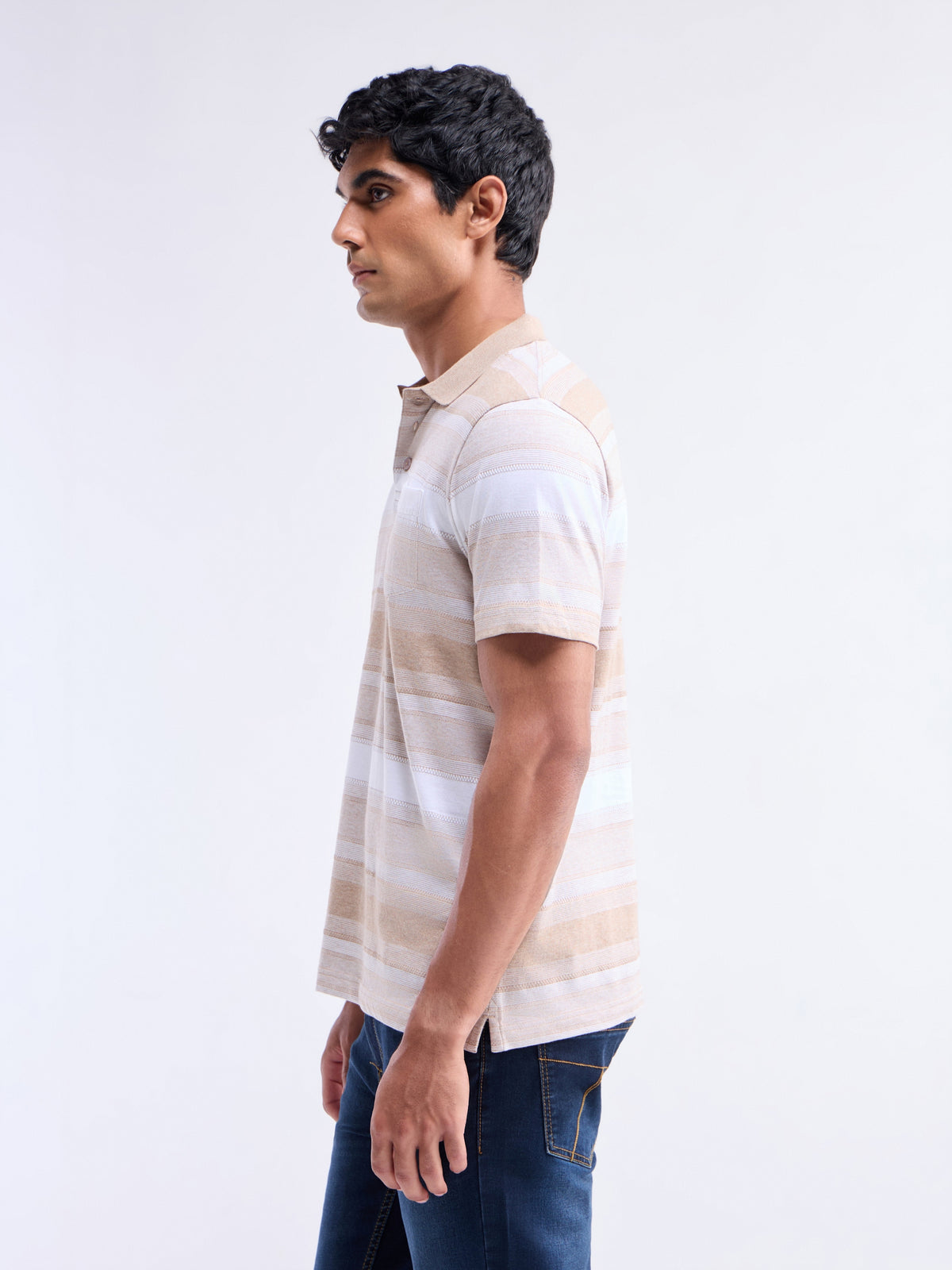 Striped Polo Regular Fit T-shirt - Khaki Mel t4option_0