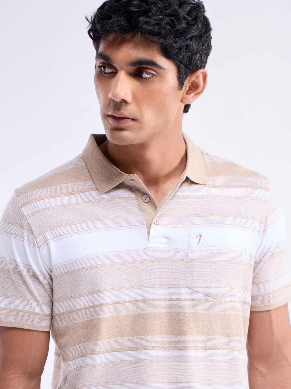 Striped Polo Regular Fit T-shirt - Khaki Mel t4option_0