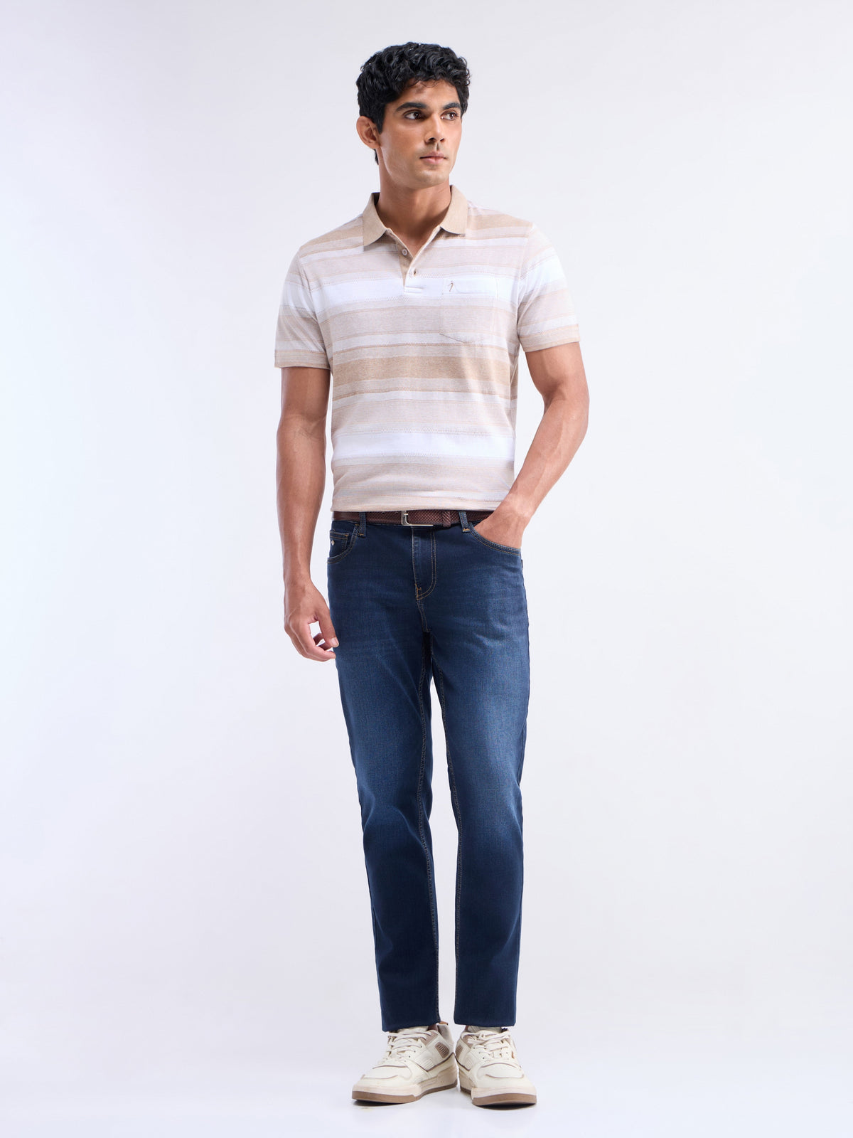 Striped Polo Regular Fit T-shirt - Khaki Mel t4option_0