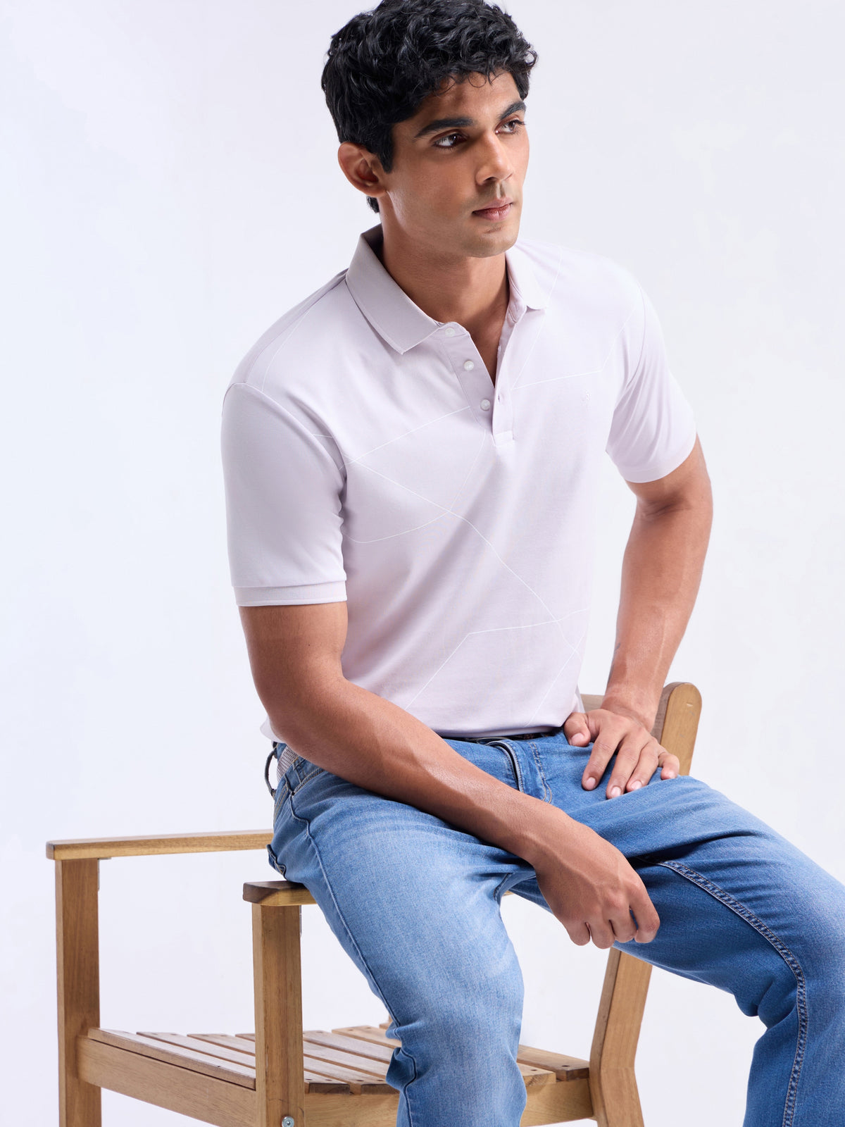 Printed Polo Regular Fit T-shirt - Lavender t4option_0