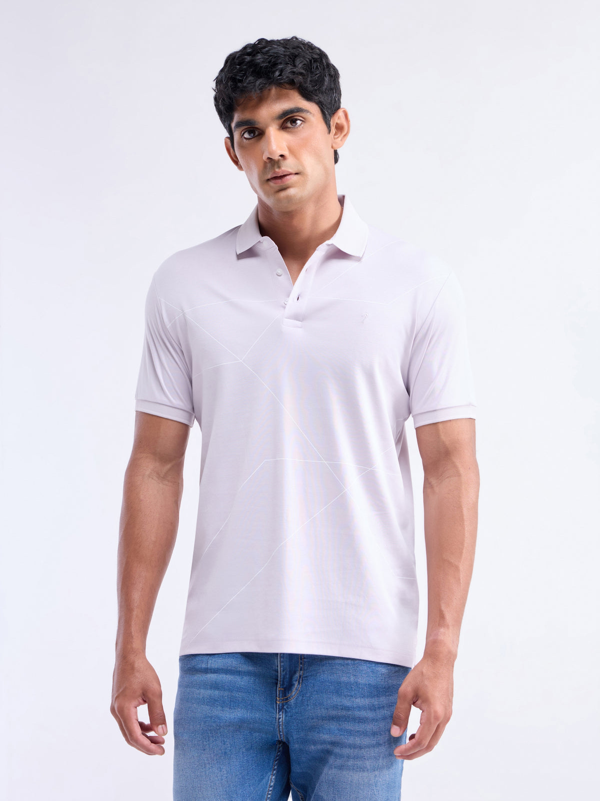 Printed Polo Regular Fit T-shirt - Lavender t4option_0
