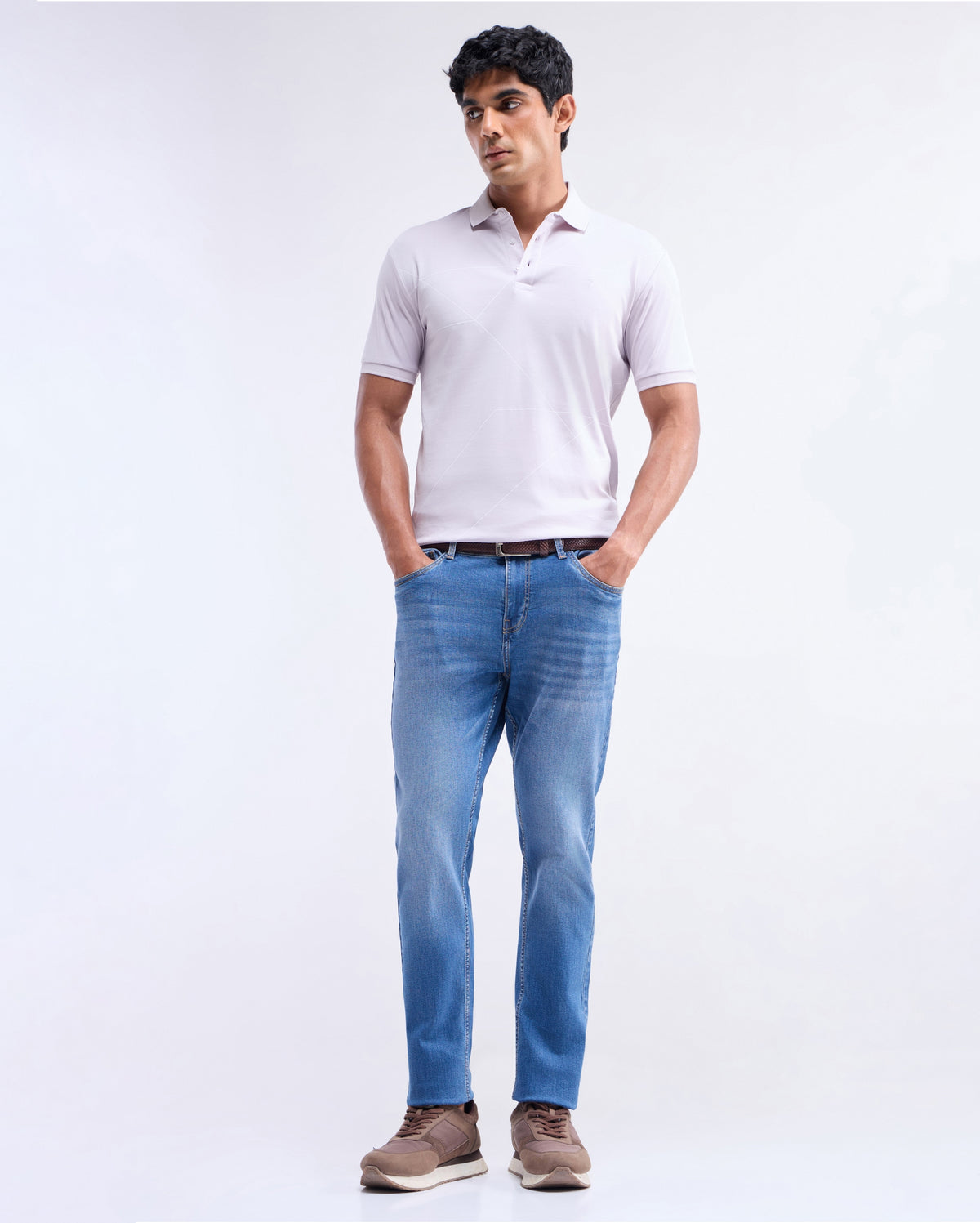 Printed Polo Regular Fit T-shirt - Lavender t4option_0