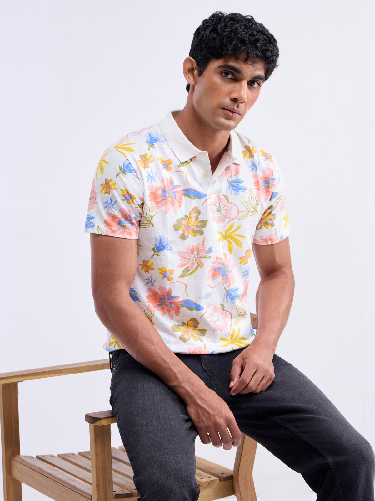 Printed Polo Regular Fit T-shirt - Off White t4option_0